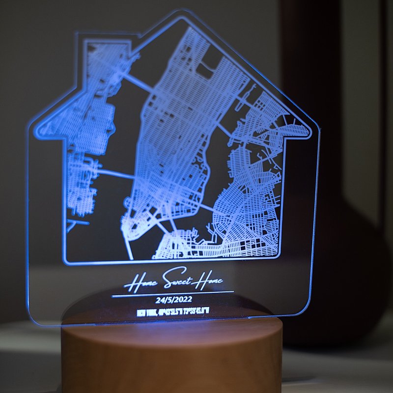 Unique Christmas Gifts for Couples, Custom City Map, Night Light, Anniversary - Lighting - Wood Multicolor