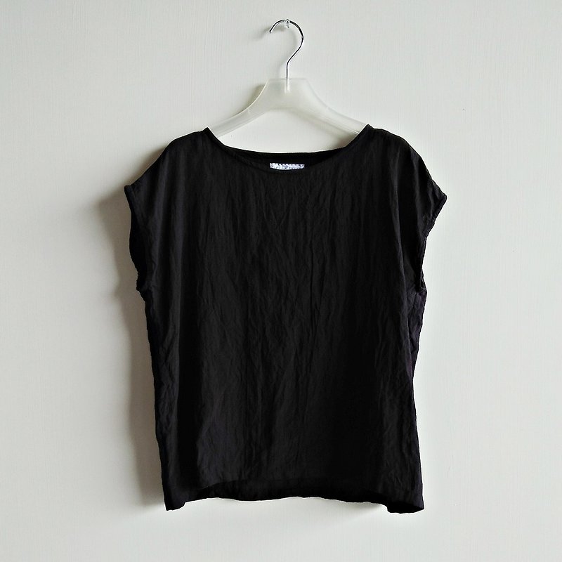 Small bag sleeve shirt linen washed black/optional color - เสื้อผู้หญิง - ผ้าฝ้าย/ผ้าลินิน สีดำ