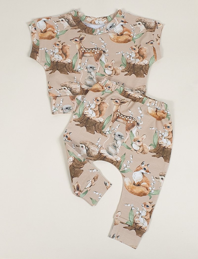 Animals baby clothes set of 2: baby t-shirt and harem pants, size 3-6 months - Baby Gift Sets - Cotton & Hemp 
