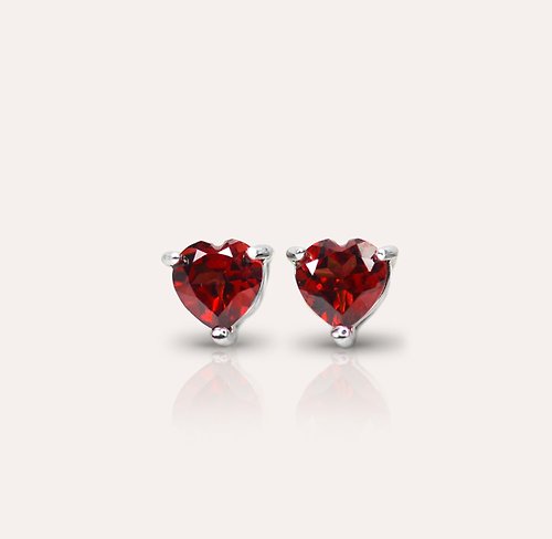 安的珠寶 AND Jewel AND 石榴石 紅色 愛心 6mm 耳環 經典系列 Heart 天然寶石 珠寶銀