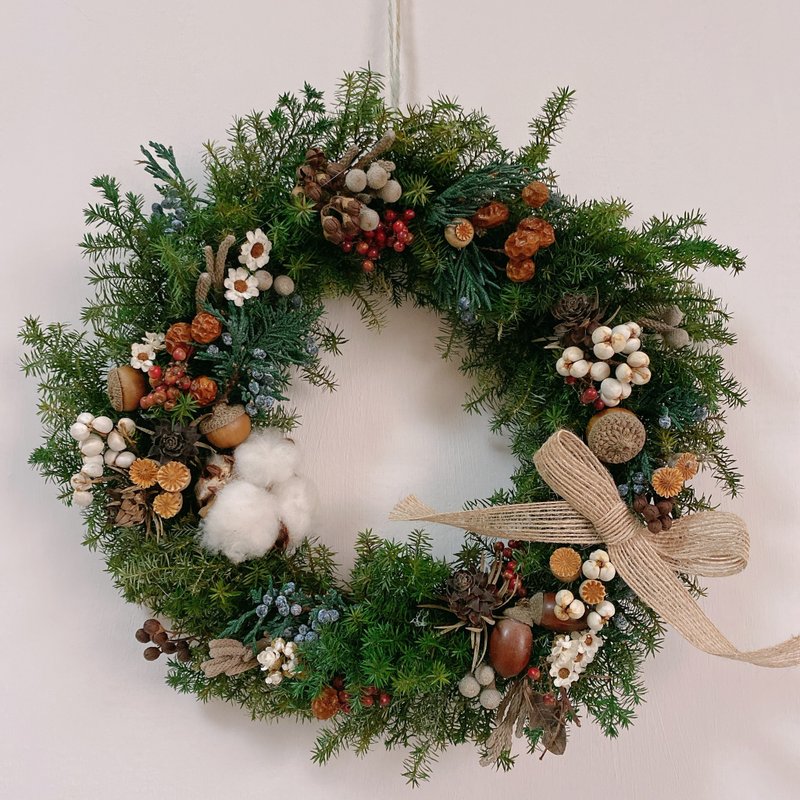 25cm natural wind seed cedar dry/everlasting wreath graduation gift teacher gift - ช่อดอกไม้แห้ง - พืช/ดอกไม้ สีเขียว