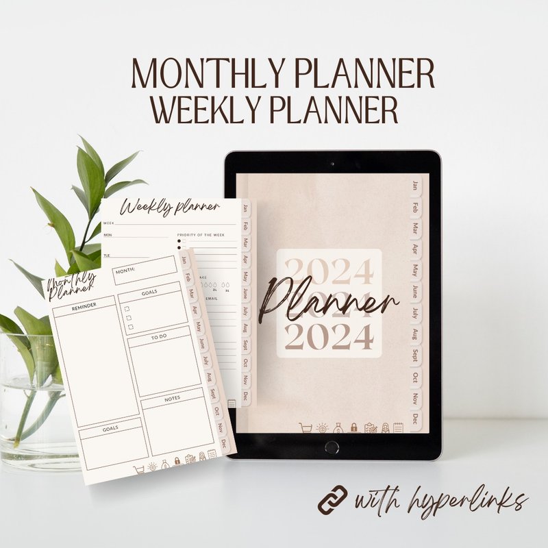 Digital Planner With Hyperlinks, Digital Planner PDF 2024, Goodnotes, Ipad - 電子手帳及素材 - 其他材質 