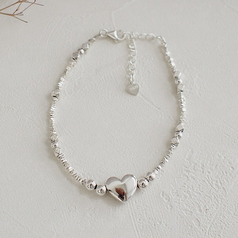 甜蜜小日子純銀手鍊| 情人節女生禮物 925銀串珠手鏈 愛心手環 - 手鍊/手環 - 純銀 銀色