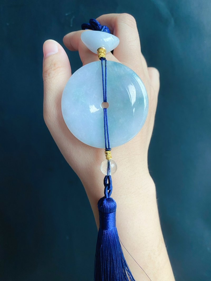 天然ミャンマー翡翠 水墨の趣 詩的な翡翠飾り 飄花 大平安バックル 車飾り バッグチャーム - チャーム - 翡翠 グリーン