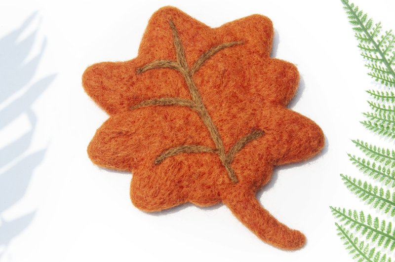 Valentine's Day Gift Christmas Exchange Gift Forest Wool Felt Coaster Plant Coaster-Maple Leaf Coaster - Coasters - Wool Orange