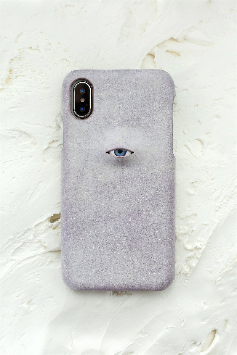 香芋紫 眼珠題材 手工真皮iPhone手機殼 保護套 義大利植鞣牛皮 - 手機殼/手機套 - 真皮 紫色