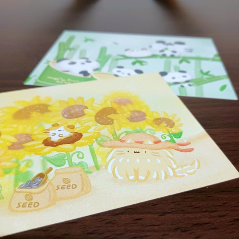 向日葵/熊貓 - 四季明信片 - 系列1 - 卡片/明信片 - 紙 黃色