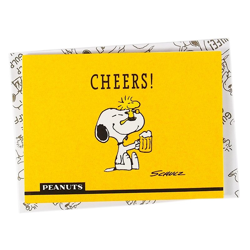 Snoopy drinks beer with Tucker [Hallmark-Peanuts-Small Gift Card] - การ์ด/โปสการ์ด - กระดาษ สีเหลือง