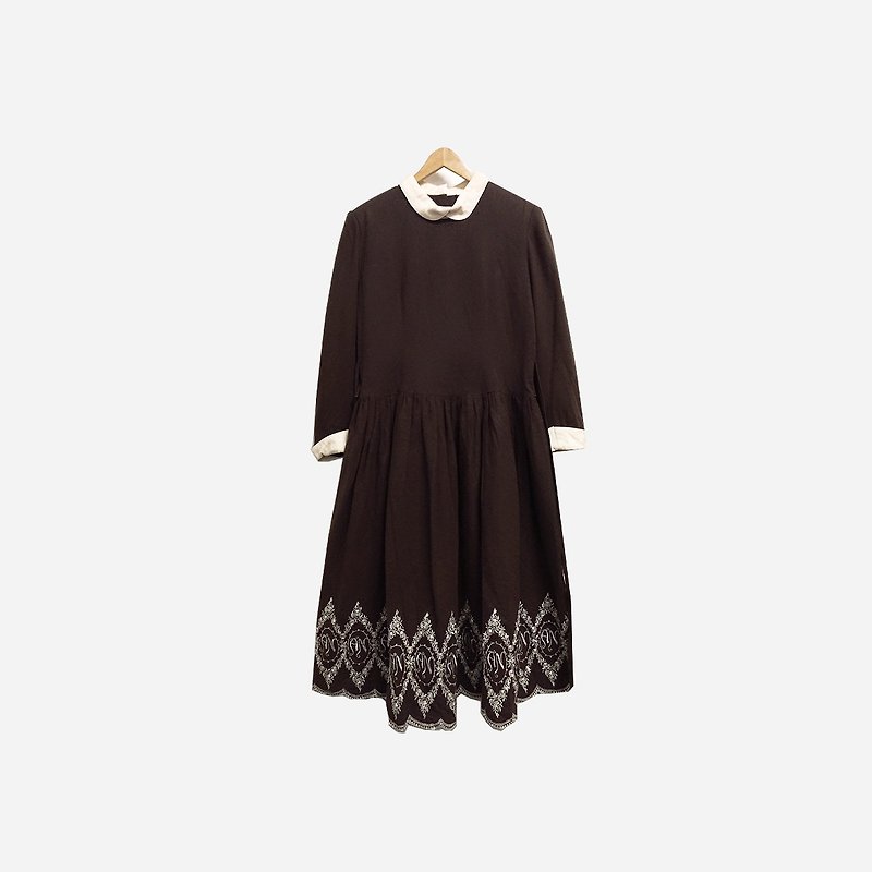 Dislocation vintage / wool embroidery dress no.395 vintage - One Piece Dresses - Other Materials Brown