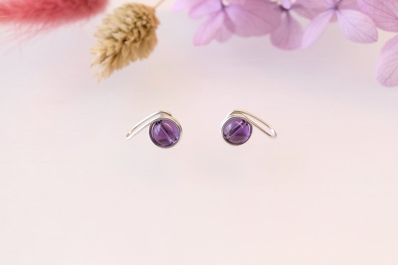 。手作耳環。Amethyst紫水晶  耳夾式/耳針式 紫色 - 耳環/耳夾 - 寶石 紫色
