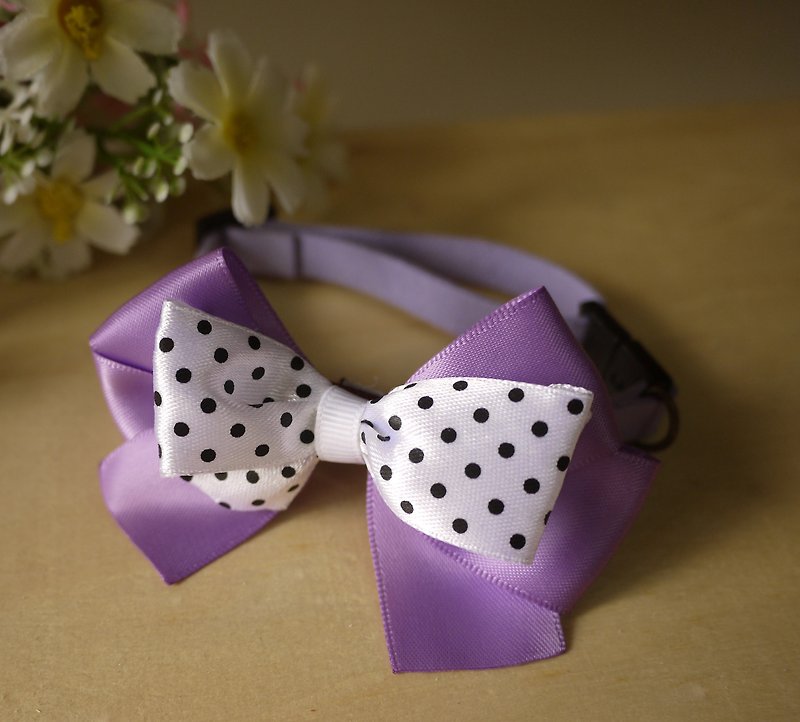 Safety Pet Collar x Shuiyu Little Dot_Noble Purple Cat/Neckband/Bow Tie/Chwee ♥Cherry Pudding♥ - ปลอกคอ - ผ้าฝ้าย/ผ้าลินิน สีแดง