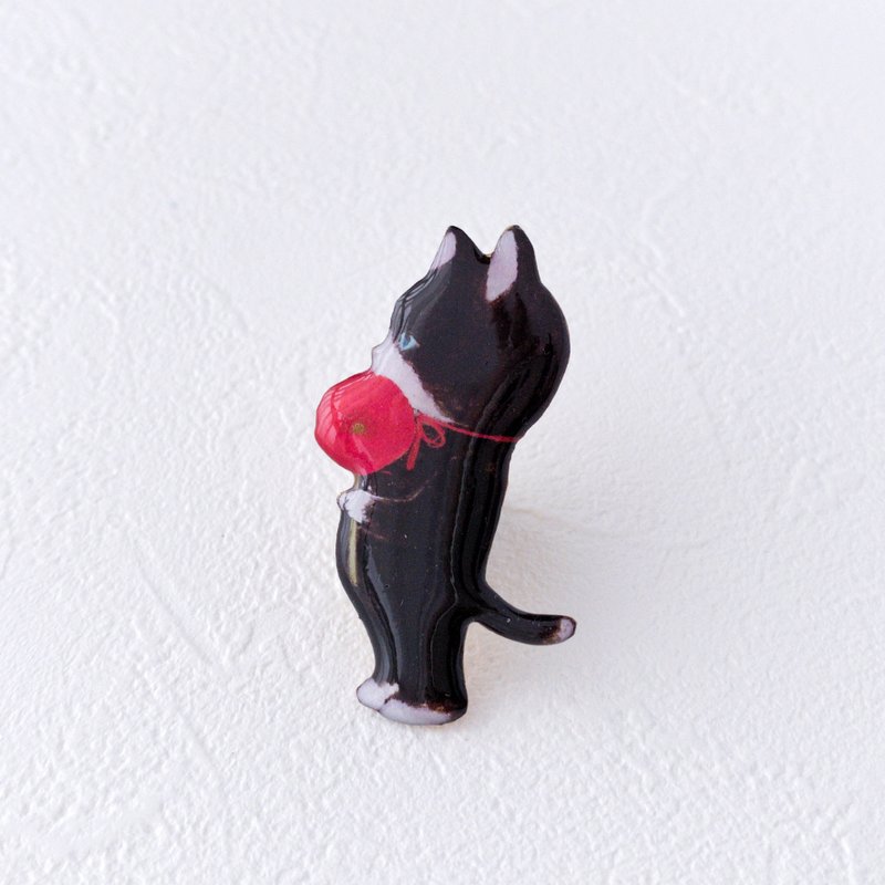 雛罌粟と子猫のブローチ - 胸針 - 樹脂 黑色