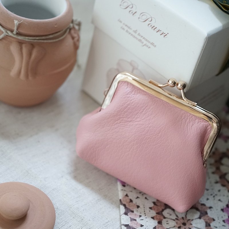 Coin purse/KAWA small mouth gold bag/sheepskin leather in two colors - กระเป๋าใส่เหรียญ - หนังแท้ สึชมพู