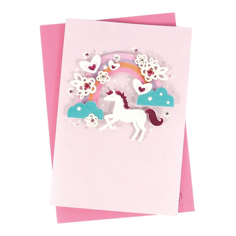 Beautiful white horse playing with rainbow [Hallmark-Signature handmade series birthday wishes] - Cards & Postcards - Paper Multicolor