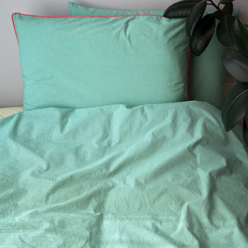 Made in korea Green gingham check Cotton bedding set, 子供 duvet cover 套枕套組 quilt - 寢具/床包 - 棉．麻 綠色
