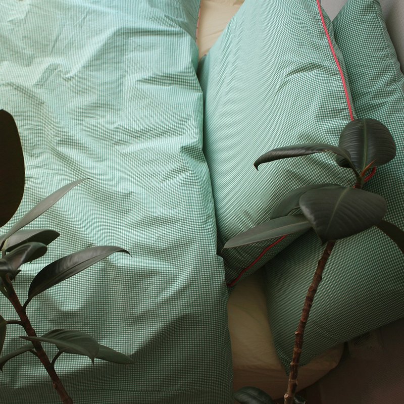 Made in korea Green gingham check Cotton bedding set, 子供 duvet cover 套枕套組 quilt - 寢具/床包 - 棉．麻 綠色
