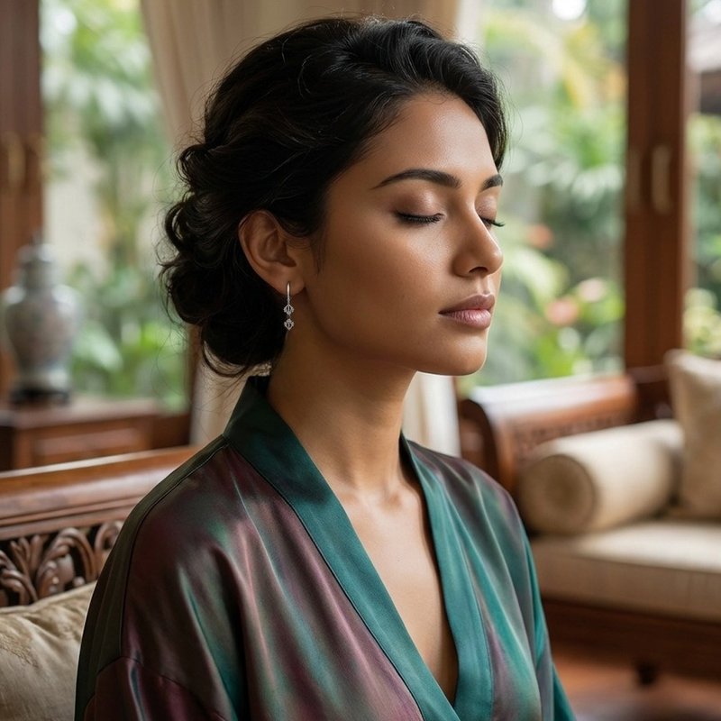 Silver 925 Five Pronged Vajra Black Diamonds Earrings - ต่างหู - เงินแท้ สีเงิน