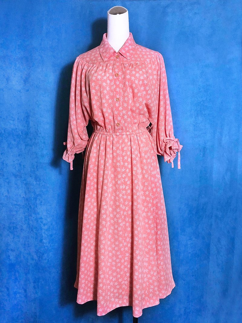 Peach pink orange flower shape sleeve vintage dress / bring back VINTAGE abroad - One Piece Dresses - Polyester Pink