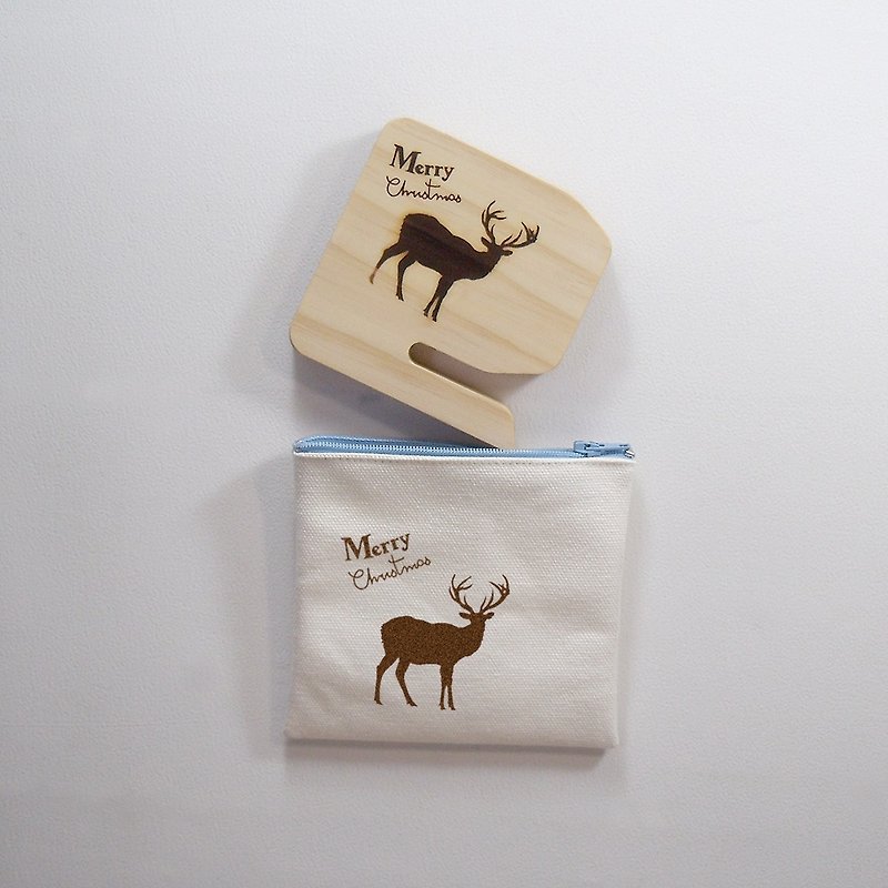 Christmas reindeer deer tie up phone holder to carry out bags and wallets customized customer word - กระเป๋าใส่เหรียญ - ผ้าฝ้าย/ผ้าลินิน ขาว