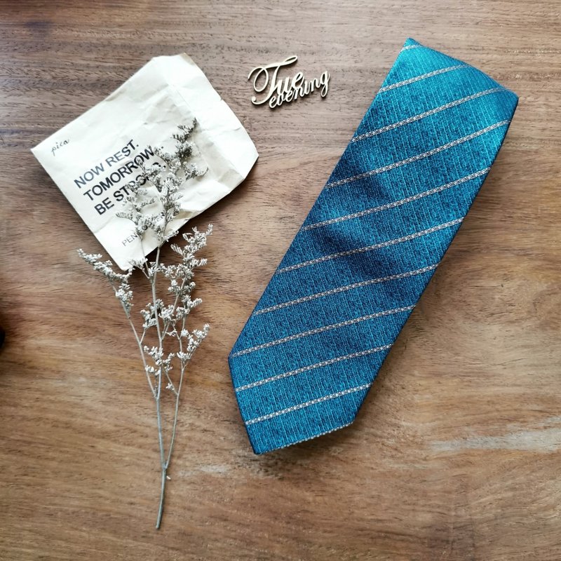 Necktie Sea Turquoise Stripe (Green/Blue) | 8cm - 領帶/領帶夾 - 聚酯纖維 綠色