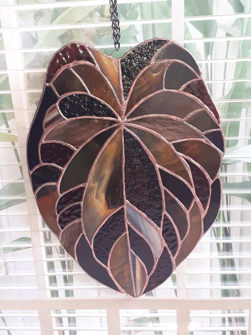 Anthurium Leaf Stained Glass Suncatcher, Dark Phoenix Stained Glass Succulent - 壁貼/牆壁裝飾 - 玻璃 多色