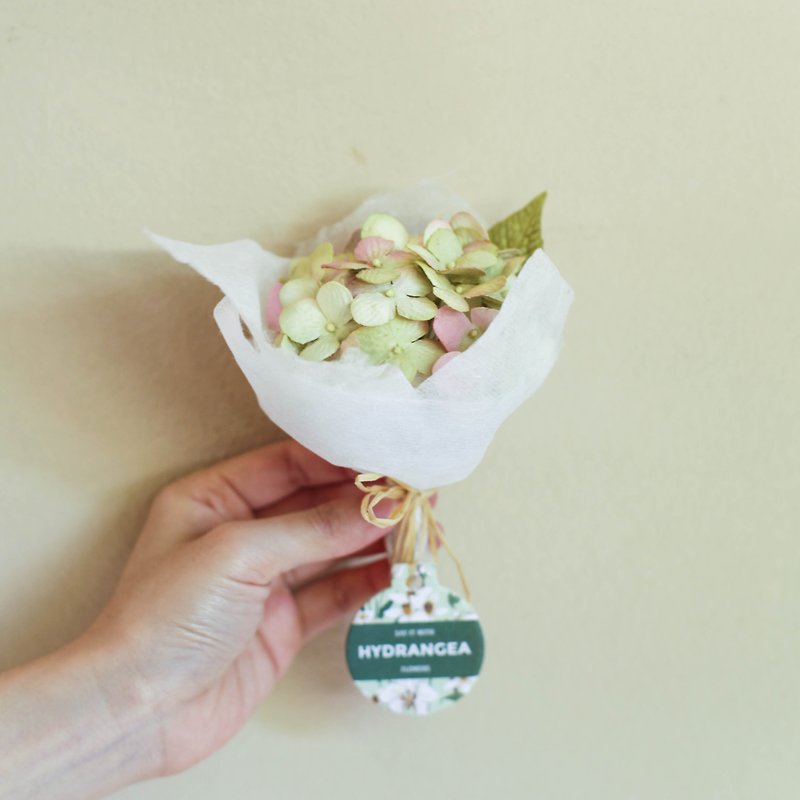 ช่อดอกไม้ขนาดจิ๋ว ไฮเดรนเยียสีเขียวขอบชมพู - ตกแต่งต้นไม้ - กระดาษ สีเขียว