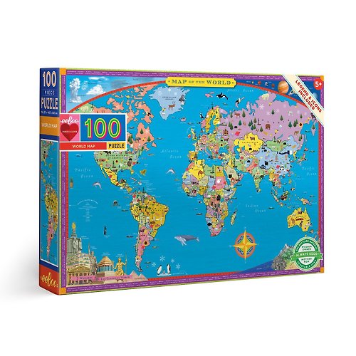 eeBoo 台灣總代理 eeBoo 100片拼圖 - 世界地圖 World Map 100 Piece Puzzle