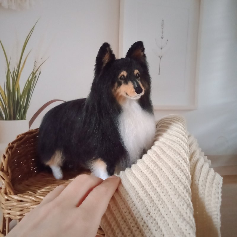 6 inches hight Custom miniature realistic crochet Shetland Sheepdog Tricolor - 玩偶/公仔 - 其他材質 黑色