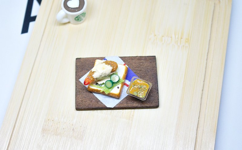 =>Clay series-tempura toast breakfast-can be made into key ring/magnet/pure decoration - ที่ห้อยกุญแจ - ดินเหนียว สีส้ม