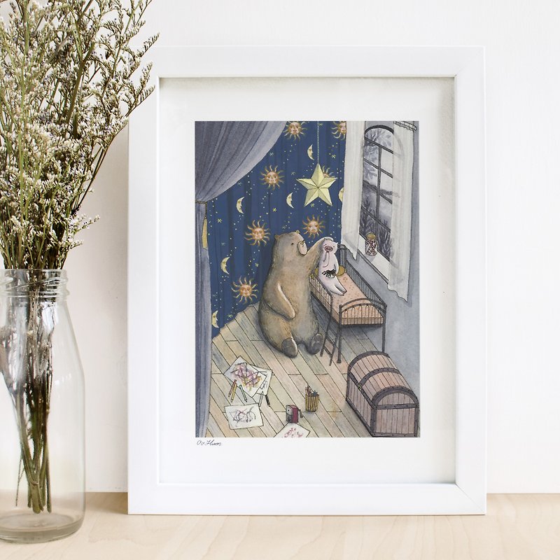 Bear & Pig- "Cry"- illustrated print (frame is not included) - โปสเตอร์ - กระดาษ 