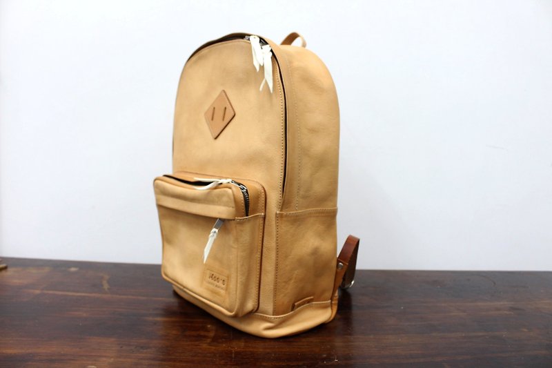 MOOS Backpack Italian Semi-Vegetable Tanned Saddle Leather - กระเป๋าเป้สะพายหลัง - หนังแท้ สีส้ม