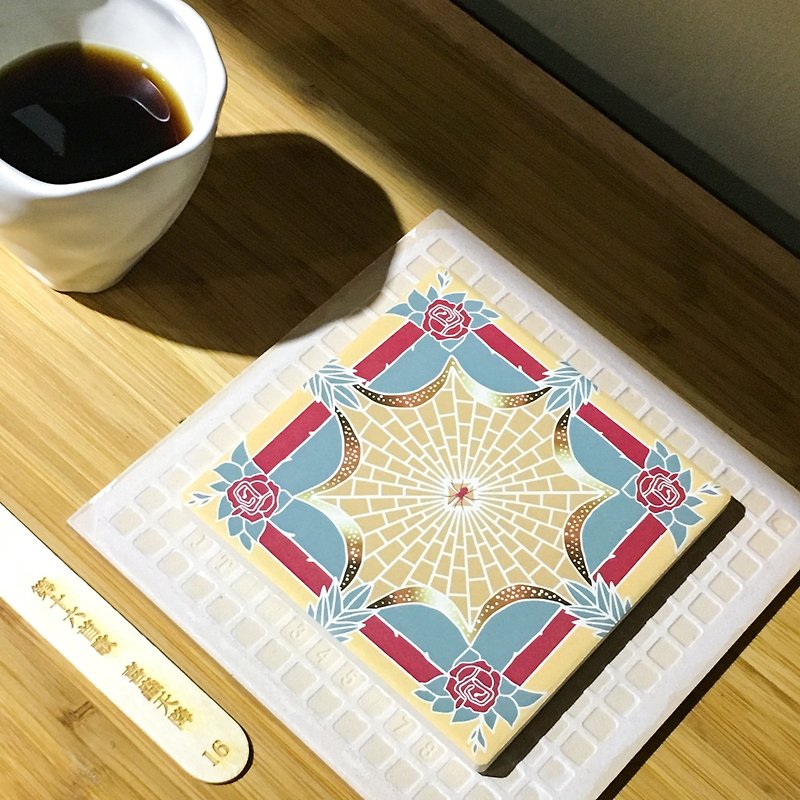 Taiwan Majolica Absorbent Tiles Coaster【A Blessing Sent From The Heavens-GOLD】 - Items for Display - Pottery Khaki