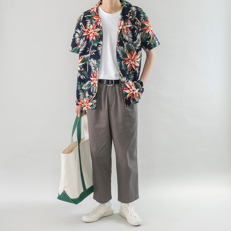 Japanese with gray double pleats 9 points casual pants wash water versatile fit cut drape - กางเกงขายาว - ผ้าฝ้าย/ผ้าลินิน สีเทา