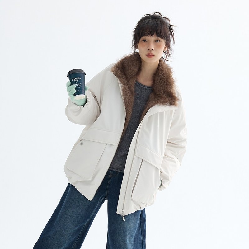 毛領大口袋羽絨服|外套|兩色|冬款|Sora-1981 - 女大衣/外套 - 聚酯纖維 多色