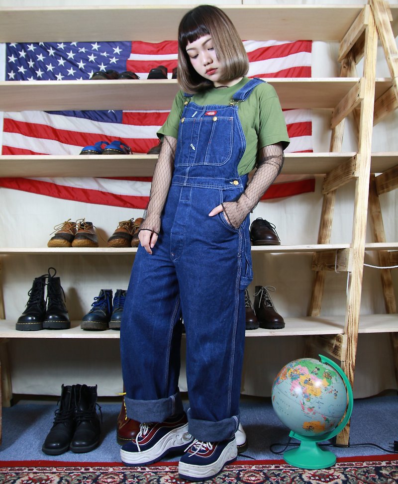 Back to Green :: Dickies Midnight Saturated Blue Sling Pants // Men and Women Wearable // vintage (N-01) - จัมพ์สูท - ผ้าฝ้าย/ผ้าลินิน สีน้ำเงิน