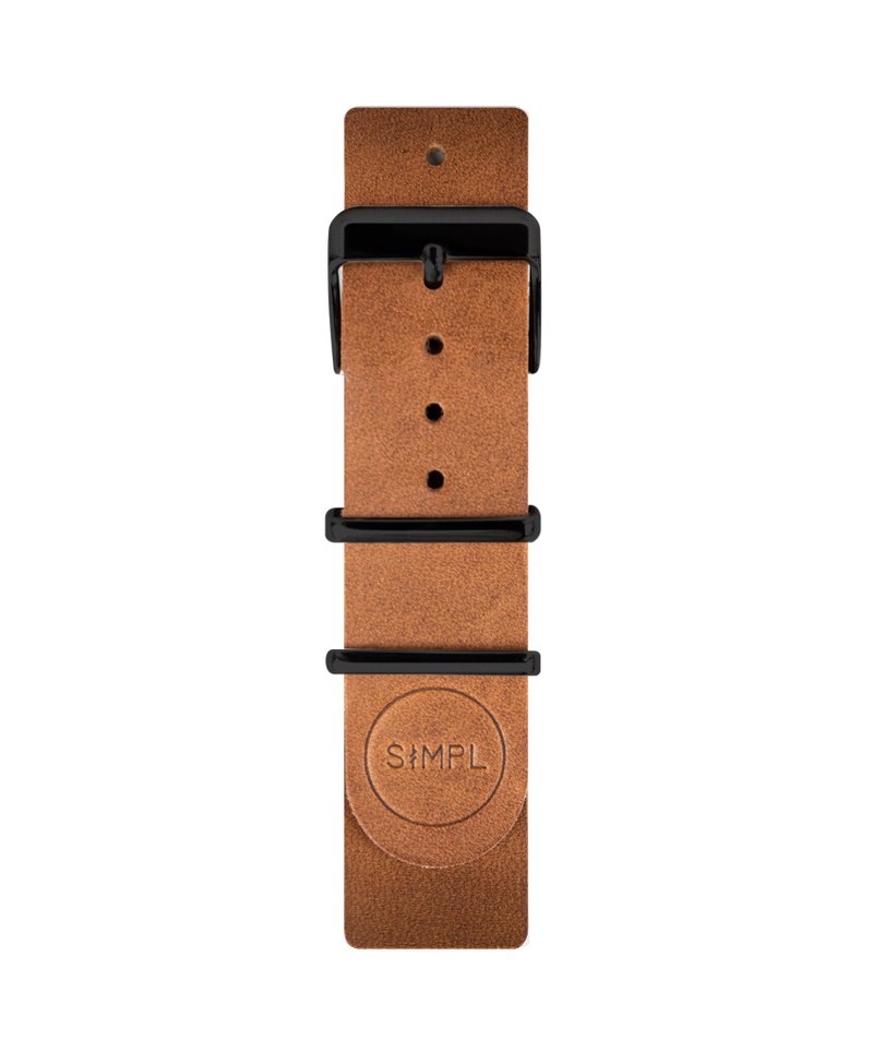 Caramel Leather Nato Watch Strap, Black / Silver Buckle 20mm. - Watchbands - Genuine Leather Brown