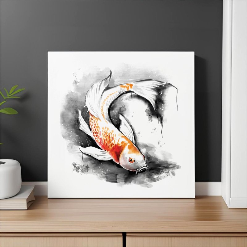 Sumie painting Printing wall decor Carp koi Beautiful wall art Modern Minimalism - ตกแต่งผนัง - กระดาษ ขาว