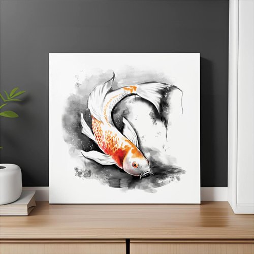 Art Rei 水墨畫印刷牆飾 鯉魚錦鯉 漂亮的牆面藝術 現代簡約主義無框畫