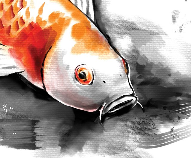 水墨畫印刷牆飾鯉魚錦鯉漂亮的牆面藝術現代簡約主義無框畫Art