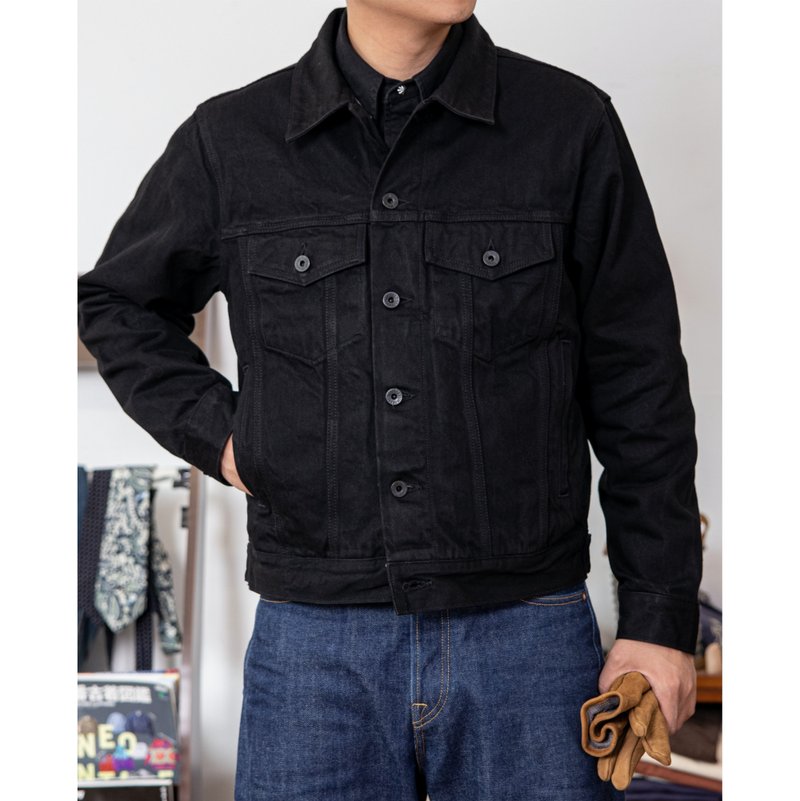 黑色牛仔外套 14oz 黑色雙染布料 黑古銅五金 TYPE3 經典 Jacket - 男夾克/外套 - 棉．麻 黑色