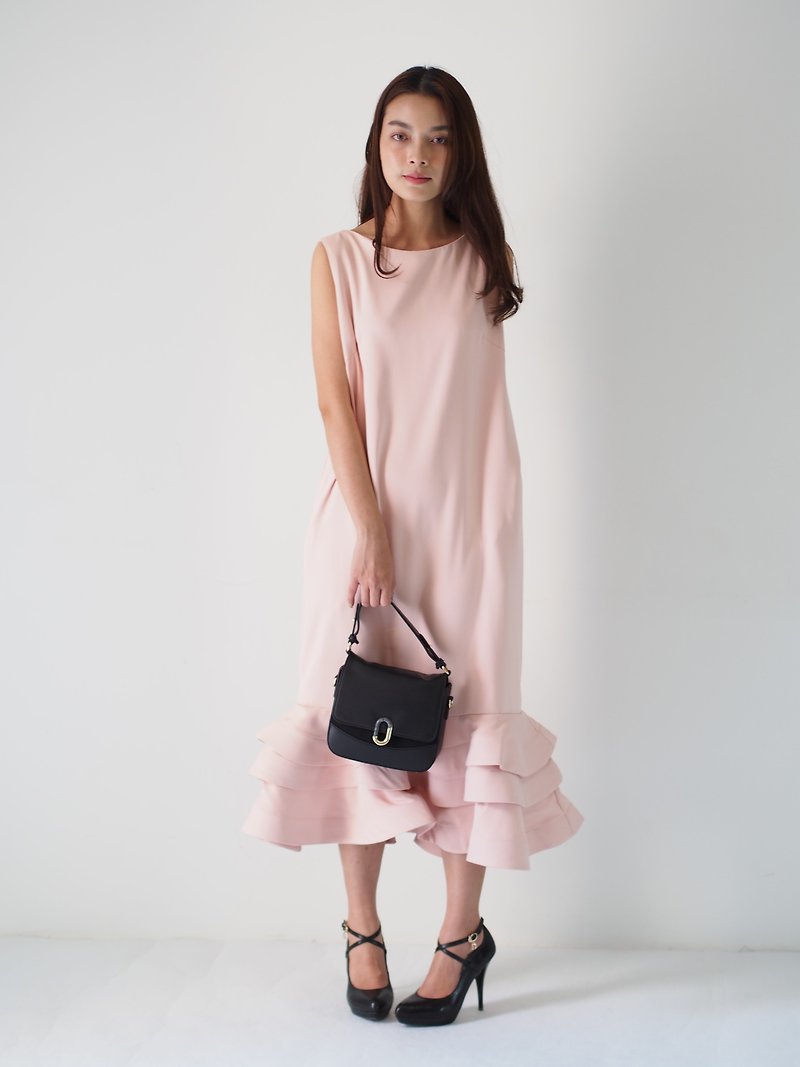 ManiBleu FETE - Tripple Frill Maxi Dress - Pink - One Piece Dresses - Polyester Pink