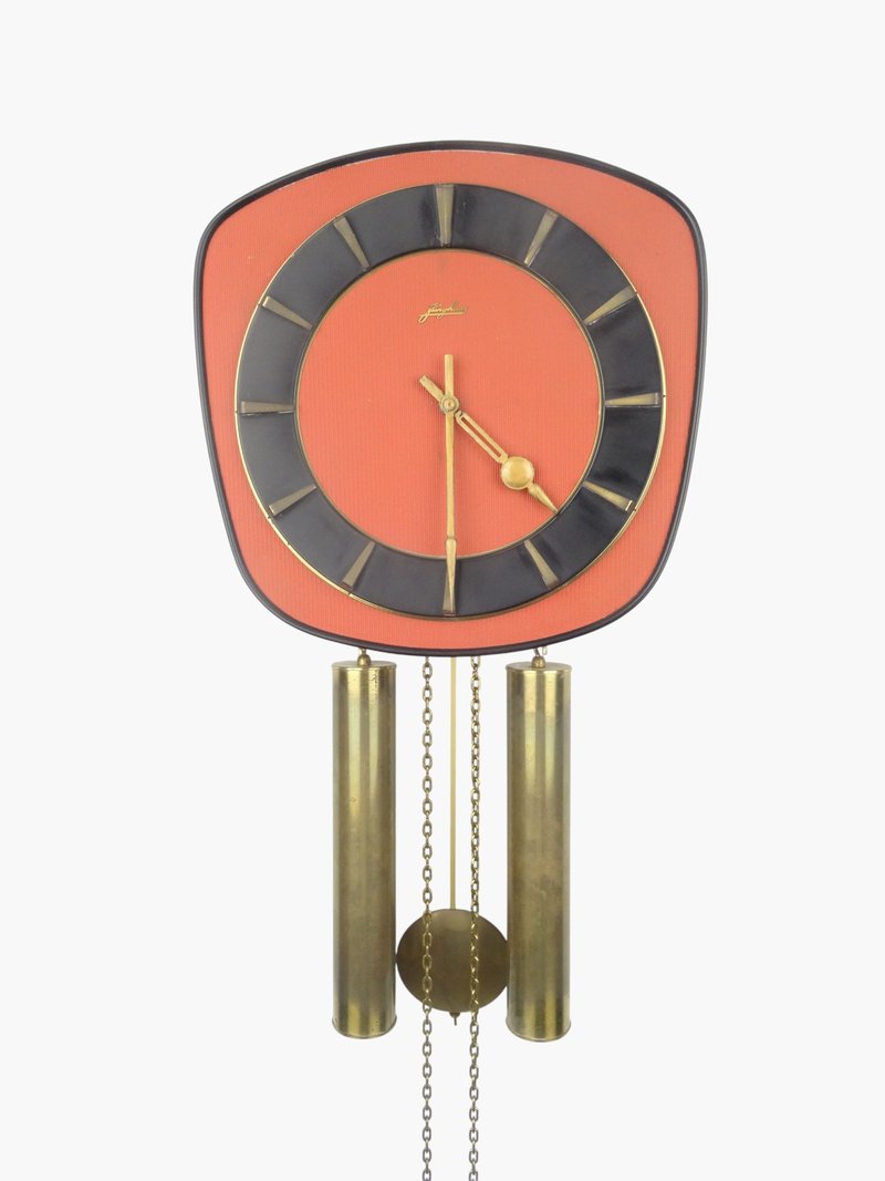 Junghans German Vintage Antique Design Mid Century 8 day Retro Wall Clock - 時鐘/鬧鐘 - 木頭 紅色