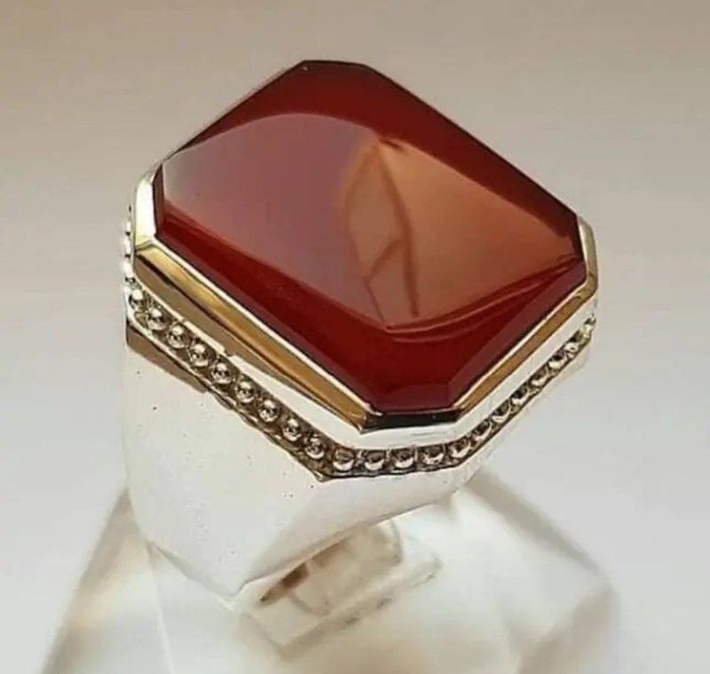 Natural Mens Original Yemen Deep Red Agate Ring Red Carnelian Ring For Men ring - General Rings - Gemstone Red
