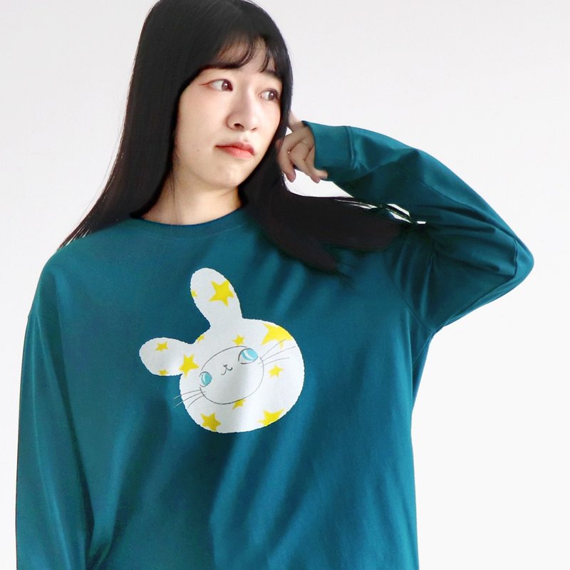 Rabbit whthin star - one size shirt - เสื้อผู้หญิง - ผ้าฝ้าย/ผ้าลินิน สีน้ำเงิน