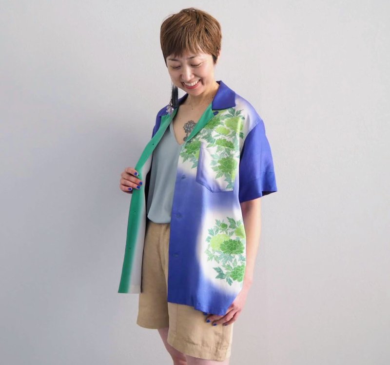 奢華真絲和服襯衫、升級改造和服、男式真絲襯衫、獨一無二 - 女襯衫 - 絲．絹 
