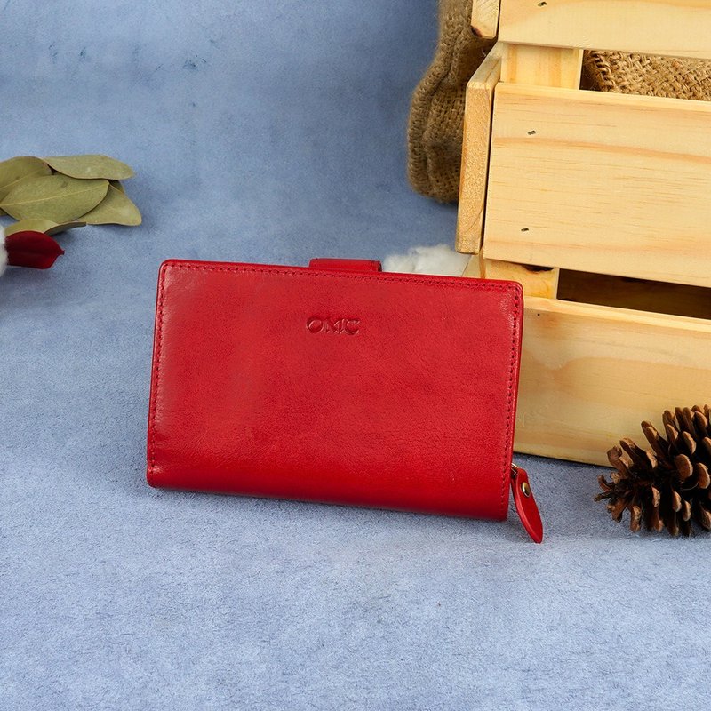 Italian Vegetable Tanned Leather Tongue Buckle Coin Pouch Cowhide Clip(Red) - กระเป๋าสตางค์ - หนังแท้ สีแดง