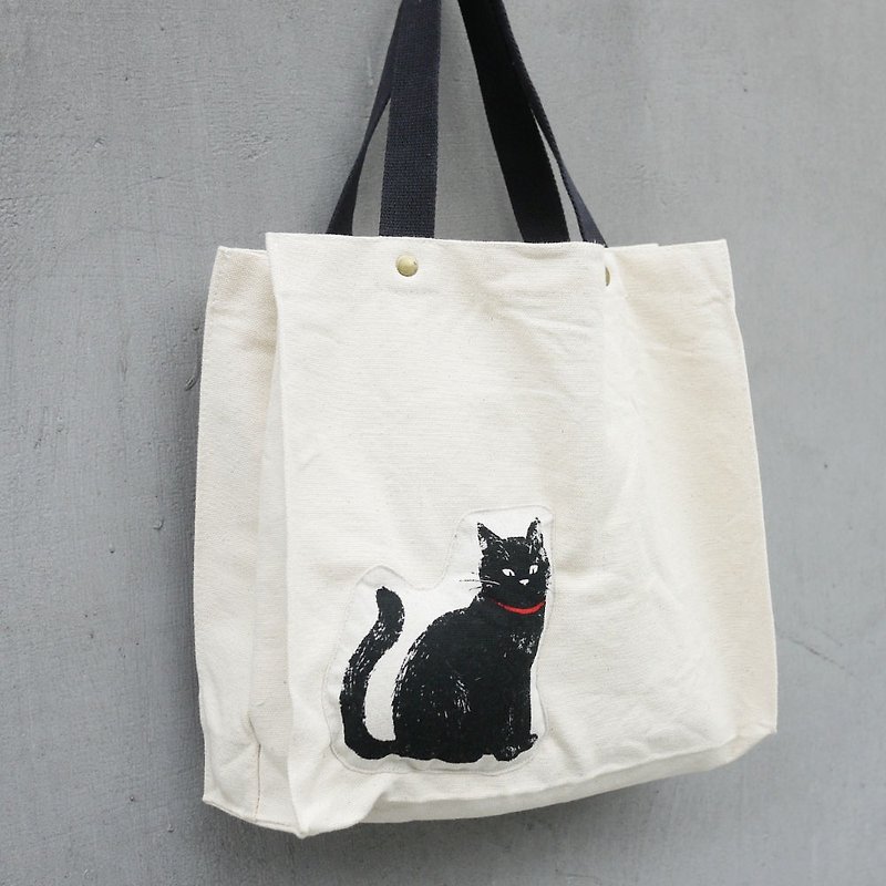 Cat slave must! Bonbonpet jumping air cat hand-painted canvas bag / gift preferred / reward yourself - Handbags & Totes - Cotton & Hemp White