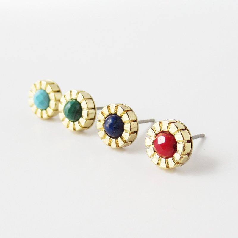 Circle Earrings with a Choice of Gemstones - ต่างหู - หิน สีทอง