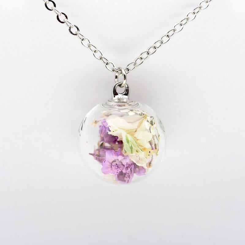 OMYWAYHandmade Dried Flower Necklace -1.4cm - สร้อยติดคอ - แก้ว ขาว
