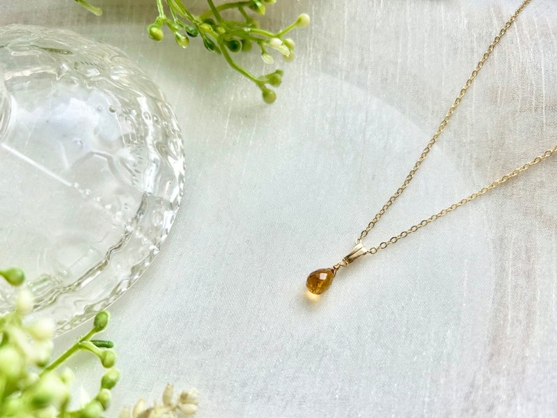 Collectible Indian hand-cut drop-shaped citrine necklace citrine handmade jewelry handmade necklace - สร้อยคอ - เครื่องเพชรพลอย หลากหลายสี